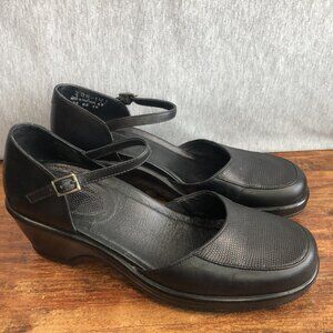 Dansko Wedge Sandal Clogs Ankle Strap Black Leather Women EU 42 US 11.5-12